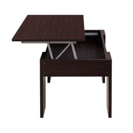Mesa de Centro Elevable, Mesita de Salón o Comedor, Acabado en Color Wengue, Medidas: 90 cm (An) x 50 cm (Fon) x 46-57 cm (Al)