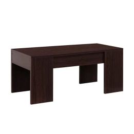 Mesa de Centro Elevable, Mesita de Salón o Comedor, Acabado en Color Wengue, Medidas: 90 cm (An) x 50 cm (Fon) x 46-57 cm (Al)