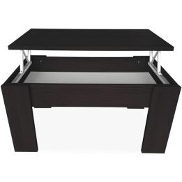 Mesa de Centro Elevable, Mesita de Salón o Comedor, Acabado en Color Wengue, Medidas: 90 cm (An) x 50 cm (Fon) x 46-57 cm (Al)