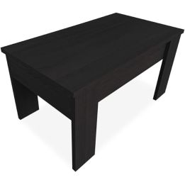 Mesa de Centro Elevable, Mesita de Salón o Comedor, Acabado en Color Wengue, Medidas: 90 cm (An) x 50 cm (Fon) x 46-57 cm (Al)