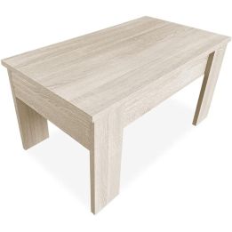 Mesa de Centro Elevable, Para Salón o Comedor,Acabado en Color Cambria, Medidas: 90 cm (An) x 50 cm (Fon) x 46-57 cm (Al)
