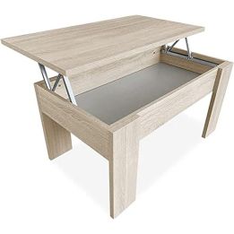 Mesa de Centro Elevable, Para Salón o Comedor,Acabado en Color Cambria, Medidas: 90 cm (An) x 50 cm (Fon) x 46-57 cm (Al)