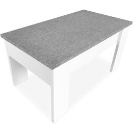 Mesa de Centro Elevable, Medidas: 90 cm x 50 cm x 46-57 cm, Acabado en Color Madera Blanca con Tapa Gris Piedra