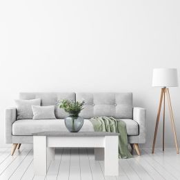 Mesa de Centro Elevable, Medidas: 90 cm x 50 cm x 46-57 cm, Acabado en Color Madera Blanca con Tapa Gris Piedra
