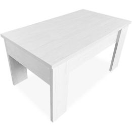Mesa de Centro Elevable, Mesita de Salón, Acabado en Color Gris Polar, Medidas: 90 cm (An) x 50 cm (Fo) x 46-57 cm (Al)