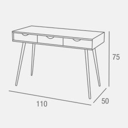 Mesa Escritorio Roble con 3 Cajones y Patas Estilo Escandinavo – Compacta y Funcional, 110x50x75 cm