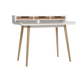 Mesa de Estudio - Escritorio con Encimera MDF Lacado en Blanco Mate y Patas de Pino Macizo – 120x60x90 cm