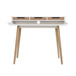 Mesa de Estudio - Escritorio con Encimera MDF Lacado en Blanco Mate y Patas de Pino Macizo – 120x60x90 cm