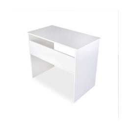 Mesa de Escritorio, Acabada en Blanco, Mesa para Pc con balda interior, Medidas: 90 cm (Ancho) x 49,5 cm (Fondo) x 77 cm (Alto)