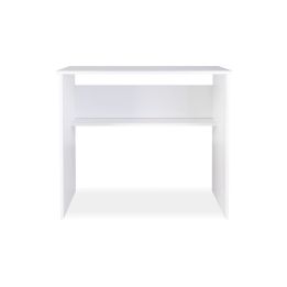 Mesa de Escritorio, Acabada en Blanco, Mesa para Pc con balda interior, Medidas: 90 cm (Ancho) x 49,5 cm (Fondo) x 77 cm (Alto)