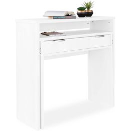 Mesa Escritorio Extensible, Consola Extensible,Color Blanco, Medidas: 90 cm (Largo) x 33-63,4 cm (Ancho) x 87,5 cm (Alto)