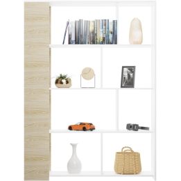 Estantería Decorativa, Librería, Acabado en Roble y Blanco, Medidas: 176 cm (Al) x 129 cm (Anc) x 28 cm (Fon)