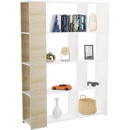 Estantería Decorativa, Librería, Acabado en Roble y Blanco, Medidas: 176 cm (Al) x 129 cm (Anc) x 28 cm (Fon)