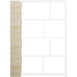 Estantería Decorativa, Librería, Acabado en Roble y Blanco, Medidas: 176 cm (Al) x 129 cm (Anc) x 28 cm (Fon)