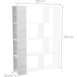 Estantería Decorativa, Librería, Acabado en Roble y Blanco, Medidas: 176 cm (Al) x 129 cm (Anc) x 28 cm (Fon)