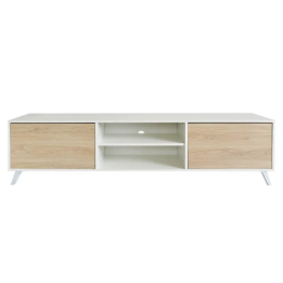 Mueble de TV de Diseño Nórdico + Modulo Alto,2 Estantes y 2 Puertas,Cambrian-Blanco, 49cm(Al) x 180cm (An) x 40cm (Fon)