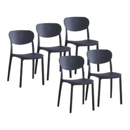 Pack 5 Sillas Cocina Color Negro de plastico Polipropileno, Silla de Comedor Medidas: 40 cm (Anc) x 55 cm (Lar) x 80 cm (Al)