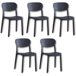 Pack 5 Sillas Cocina Color Negro de plastico Polipropileno, Silla de Comedor Medidas: 40 cm (Anc) x 55 cm (Lar) x 80 cm (Al)