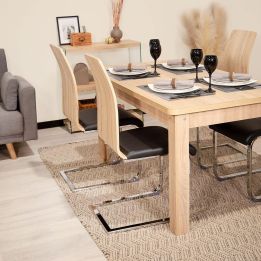 Pack 4 sillas de Comedor, Acabado en símil Piel Color Negro y Madera, Medidas: 44 cm (An) x 57 cm (Lar) x 97 cm (Al)
