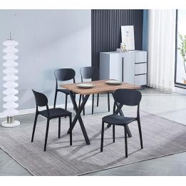Conjunto Mesa y Sillas Comedor/Cocina: Mesa madera y Patas Metálicas En Negro (76x100x70 Cm) + 5 Sillas (80x40x55 Cm)