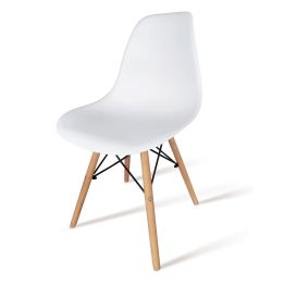 Pack 4 Sillas de Comedor, Sillas Cocinas, Acabado en Blanco y Madera, Medidas: 45 cm (Ancho) x 53 cm (Largo) x 83 cm (Alto)