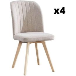 Pack 4 Sillas de Comedor Tapizada, Sillas de Salón Beig y Patas Color Haya, Medidas: Ancho: 46 cm x Fondo: 55 cm x Alto: 92 cm