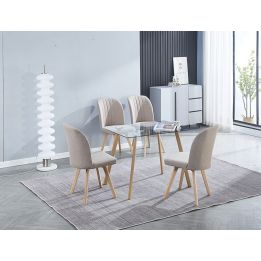Pack 4 Sillas de Comedor Tapizada, Sillas de Salón Beig y Patas Color Haya, Medidas: Ancho: 46 cm x Fondo: 55 cm x Alto: 92 cm