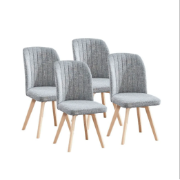 Pack 4 Sillas de Comedor, Sillas de Salón Color Gris y Patas Color Haya, Medidas: Ancho: 46 cm x Fondo: 55 cm x Alto: 92 cm