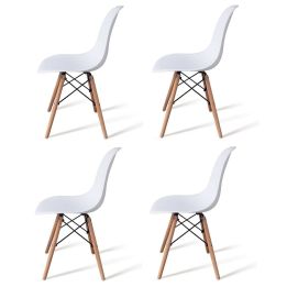 Conjunto Mesa y Sillas Nórdicas: Mesa Blanca (80x80x76 cm) + 4 Sillas con Patas de Madera Haya (46,5 x 48 x 82 cm)