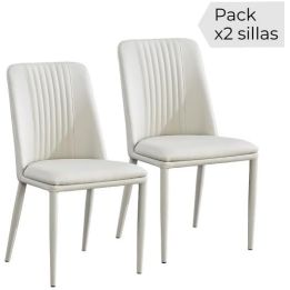 Pack 2 sillas tapizadas en Piel sintética Color Tortora, Patas Metal, Medidas: Alto: 87cm Ancho: 50cm Profundidad: 53cm