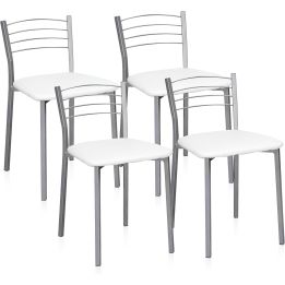 Pack de 4 Sillas de Cocina – Metálicas en Acabado Gris y Blanco, Medidas: 40 cm x 41 cm x 63 cm