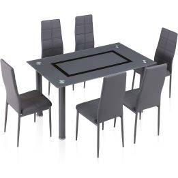 Pack de 6 Sillas Tapizadas para Salón y Comedor – Acabado Gris en Aluminio, Medidas: 38,5 cm x 40 cm x 97 cm