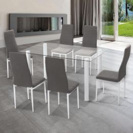 Pack de 6 Sillas Tapizadas para Comedor/Salón – Marengo y Patas Blancas en Aluminio, Dimensiones: 40 cm x 42 cm x 96 Cm