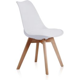 Pack de 4 Sillas para Comedor, Cocina o Salón – Simil Piel Blanca y Madera, Medidas: 48 cm x 45 cm x 84 cm.