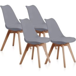 Pack de 4 Sillas para Comedor, Cocina o Salón – Simil Piel Gris y Madera, Medidas: 48 cm x 45 cm x 84 cm.