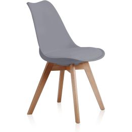 Pack de 4 Sillas para Comedor, Cocina o Salón – Simil Piel Gris y Madera, Medidas: 48 cm x 45 cm x 84 cm.