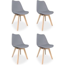 Pack de 4 Sillas para Comedor, Cocina o Salón – Simil Piel Gris y Madera, Medidas: 48 cm x 45 cm x 84 cm.