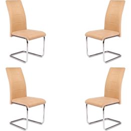 Pack de 4 Sillas Tapizadas para Salón– Acabado Color Beig con Patas Cromadas de Aluminio, Medidas: 42,5 cm x 52 cm x 99 cm