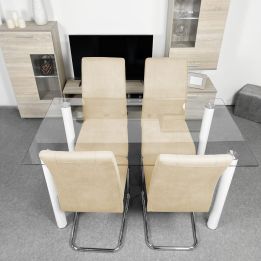 Pack de 4 Sillas Tapizadas para Salón– Acabado Color Beig con Patas Cromadas de Aluminio, Medidas: 42,5 cm x 52 cm x 99 cm
