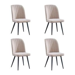 Pack de 4 Sillas Modernas para Comedor– Tapizado en Color Beig con Patas Metálicas Negras, Medidas: 46 cm x 55 cm x 92 cm