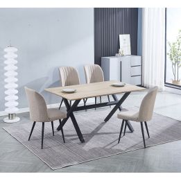 Pack de 4 Sillas Modernas para Comedor– Tapizado en Color Beig con Patas Metálicas Negras, Medidas: 46 cm x 55 cm x 92 cm