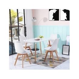 Juego de Comedor Estilo Nórdico: Mesa 100 cm + 4 Sillas Blancas 48 cm x 54 cm x 84 cm – Ideal para Decorar tu Hogar o Café