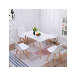 Juego de Comedor Estilo Nórdico: Mesa 100 cm + 4 Sillas Blancas 48 cm x 54 cm x 84 cm – Ideal para Decorar tu Hogar o Café