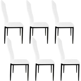 Pack de 6 Sillas Tapizadas para Salón, Color Blanco y Patas Negras. Medidas: 39,5 cm (Ancho) x 37,5 cm (Fondo) x 96 c