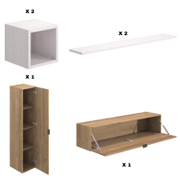 Meyvaser Mueble de salón y TV Conjunto muebles de salón apilable 196 Cm Ancho Color Madera y Blanco