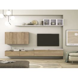 Meyvaser Mueble de salón y TV Conjunto muebles de salón apilable 270 Cm Ancho Color madera y blanco