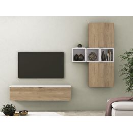 Meyvaser Mueble de salón y TV Conjunto muebles de salón apilable 245 Cm Ancho Color Madera y Blanco
