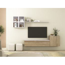 Meyvaser Mueble de salón y TV Conjunto muebles de salón apilable 245 Cm Ancho Color madera y blanco