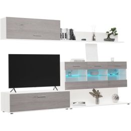 Mueble de Salón con Leds, Acabado en Andersen Pino - Gris, Medidas: 250 cm (Anc) x 115 cm (Al) 40 cm (Fon)