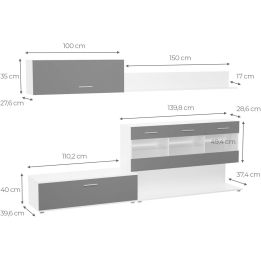 Mueble de Salón con Leds, Acabado en Andersen Pino - Gris, Medidas: 250 cm (Anc) x 115 cm (Al) 40 cm (Fon)